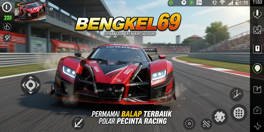 Tampilan menegangkan dari gameplay balap BENGKEL69 dengan kendaraan dan lintasan yang menawan.