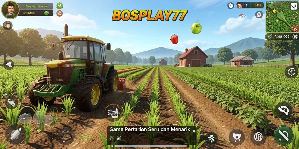 Screenshot gameplay <strong>BOSPLAY77</strong> menampilkan suasana pertanian yang indah dan interaktif.