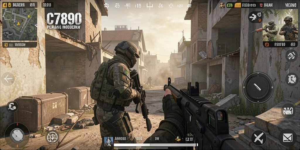 Screenshot C7890 menunjukkan aksi tembak-menembak yang menegangkan dalam gameplay FPS.
