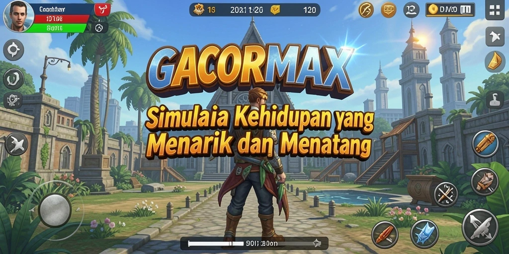 Screenshot gameplay GACORMAX menampilkan karakter dalam interaksi sosial dan aktivitas sehari-hari.