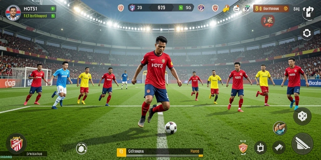 Tampilan gameplay HOT51 yang mendebarkan dan realistis dalam pertandingan sepak bola.