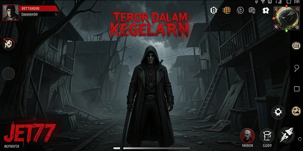 Tampilan gameplay menegangkan dari JET77 saat menjelajahi lokasi horror.