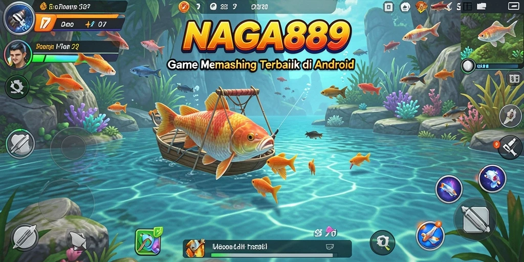 Tampilan gameplay menampilkan keseruan memancing ikan besar.