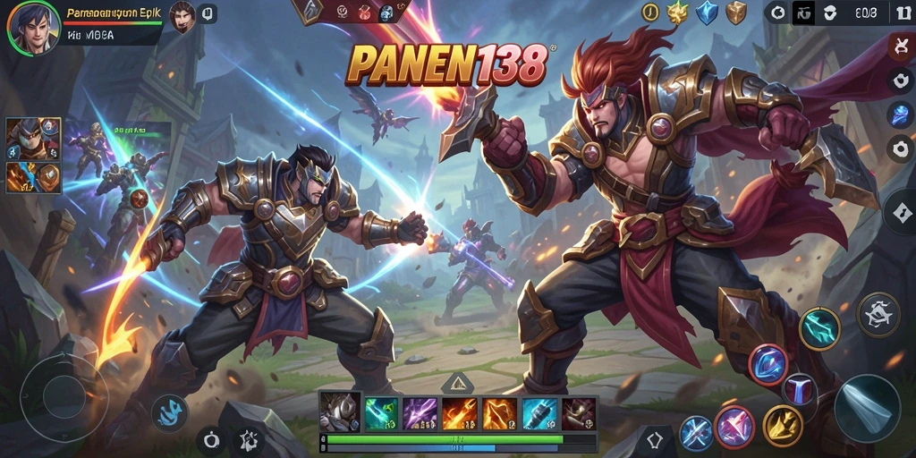 Gameplay seru PANEN138 dengan karakter unik dan pertarungan tim.