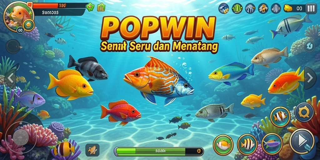 Tampilan gameplay POPWIN dengan ikan berwarna-warni yang menarik.
