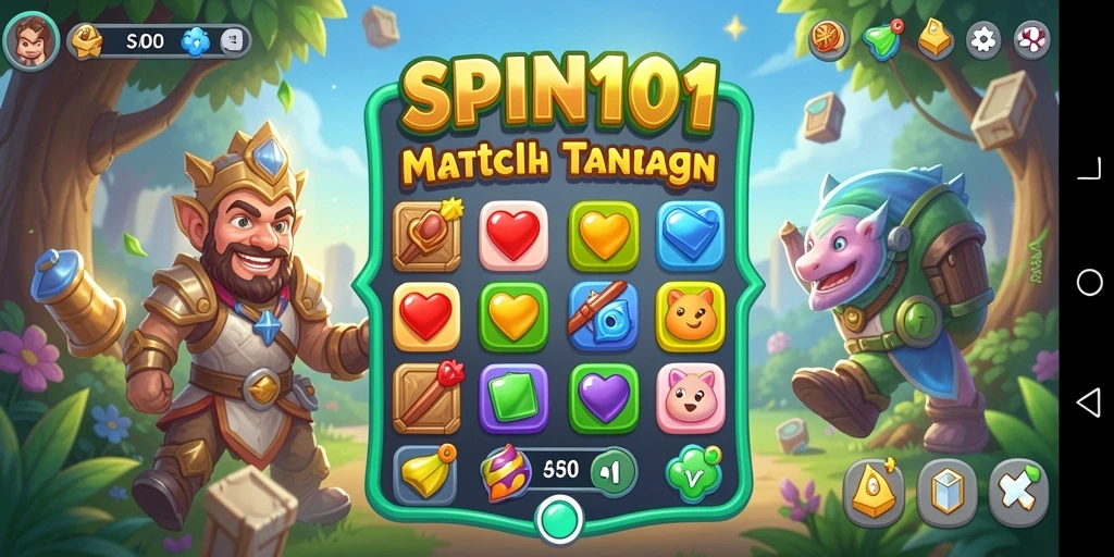 Tampilan gameplay seru SPIN101 dalam permainan Match-3.