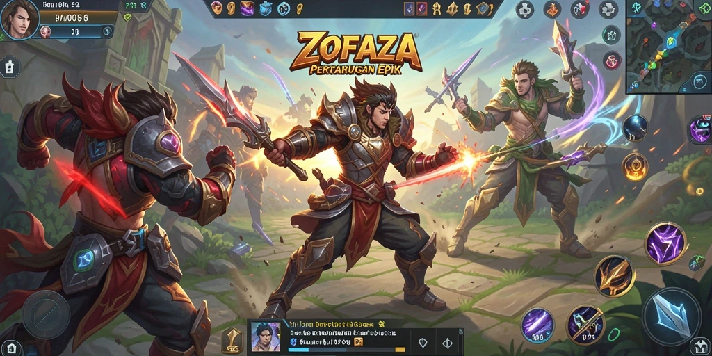 Tampilan seru gameplay ZOFAZA di arena MOBA.